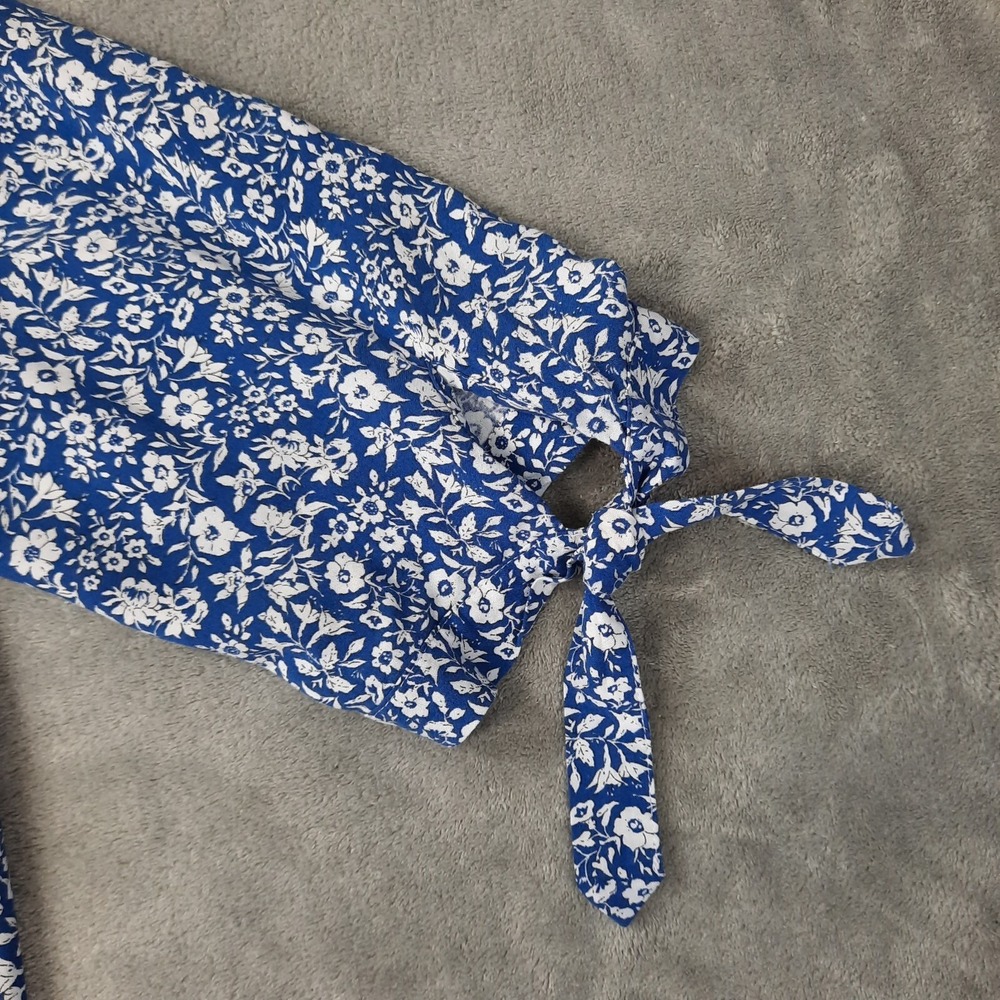 Cynthia Rowley Top Womens 2X Blue White Floral Popover Peasant Coastal Cottage - Picture 8 of 14